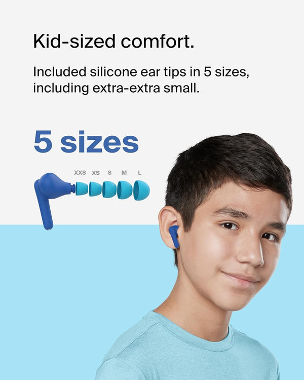 Belkin Soundform Nano 2 Bluetooth Earbuds for Kids with Built-In Microphone, 28H Battery Life, Safe 85Db Volume, IPX5 Water Resistance - Kids