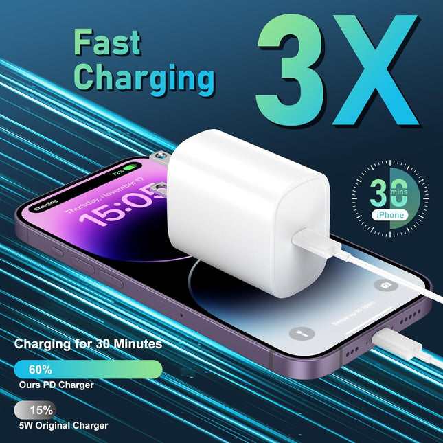 Phone 14 13 12 11 Fast Charger,6Ft Long Fast Charging Lightning Cable with 20W USB C Charger Block for Phone 14/14 Pro M