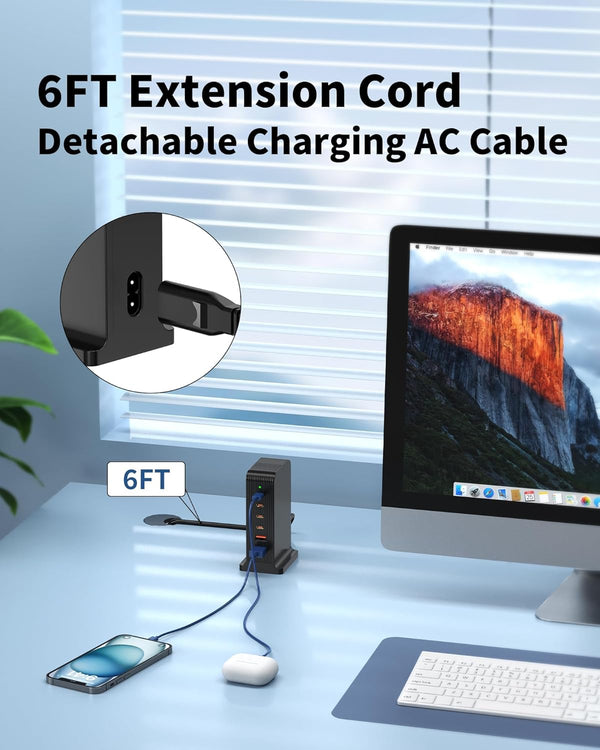 USB C Charging Station 55W,6-Port USB Charger for Multiple Devices,Usb C Fast Charging Hub Compatible with Iphone/Android/Samsung/Tablet,Etc