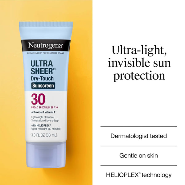Neutrogena Ultra Sheer Dry-Touch Sunscreen for Face & Body, SPF 30 Broad Spectrum UVA/UVB Protection, Lightweight Water Resistant & Non-Greasy,