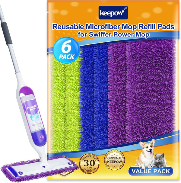 KEEPOW Power Mop Refill Pads for Swiffer, Power Mop Pads for Swiffer Power Mop Wood Floor Cleaning, Microfiber Power Mop Reusable Pads for