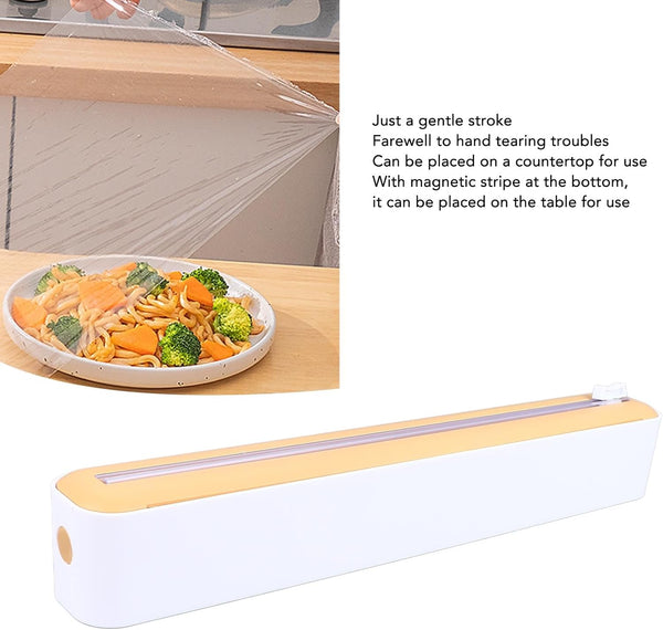 Plastic Wrap Dispenser, PP Reusable Cling Film Dispenser with Cutter Magnetic Stripe Food Wrap Dispenser Foil and Plastic Wrap Dispenser (White