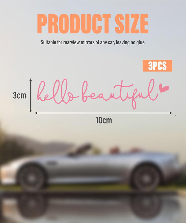 RACOONA Mirror Decal - Hello Beautiful Rearview Sticker, Car Accessories Window Decal, Self Affirmations Decoration (Pink)