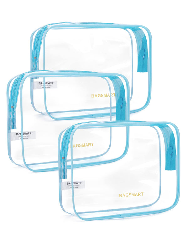 BAGSMART Clear Toiletry Bag, 3 Packs TSA Approved Water-Resistant Quart Size Travel Organizer, Airport Airline Travel Essential Carry-On Makeup