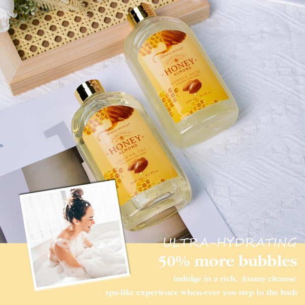 Gift Baskets , Spa Gifts for Women, 8Pcs Honey Almond Bath Gift Set for Women, Relaxation Self Care Spa Kit W/Bath Bomb, Bubble Bath, Mom Birthday