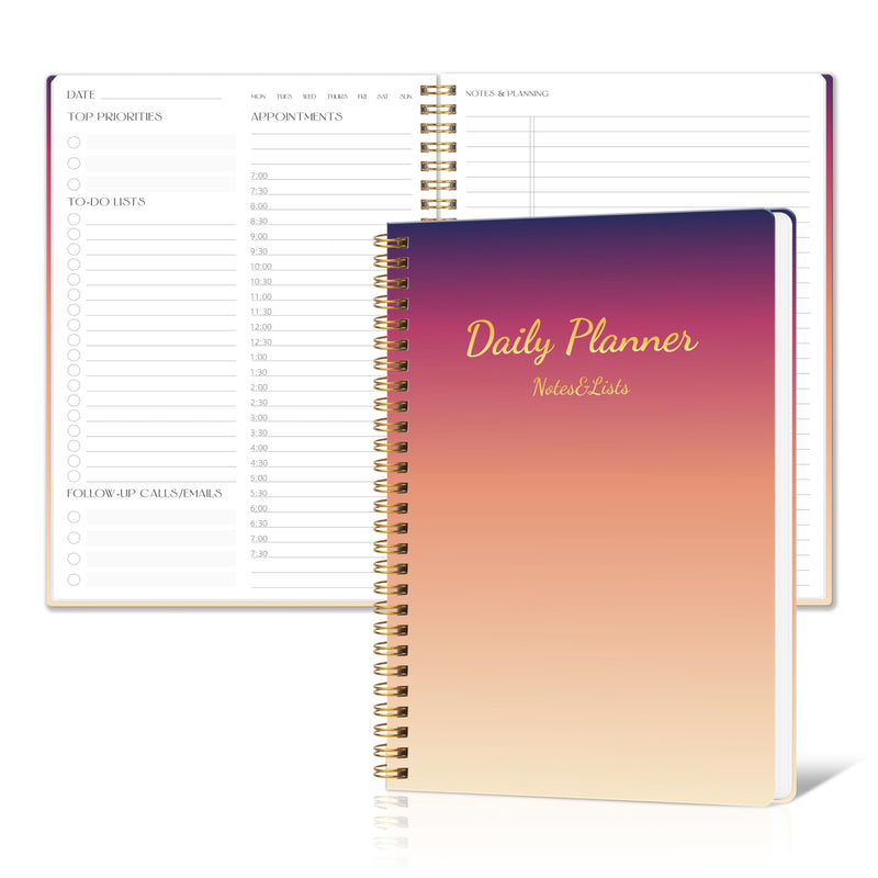 DOURA Undated Daily Planner with Hourly Schedule - Aesthetic Spiral To do List Notepad to Easily Organize Your Work Tasks and Appointments -
