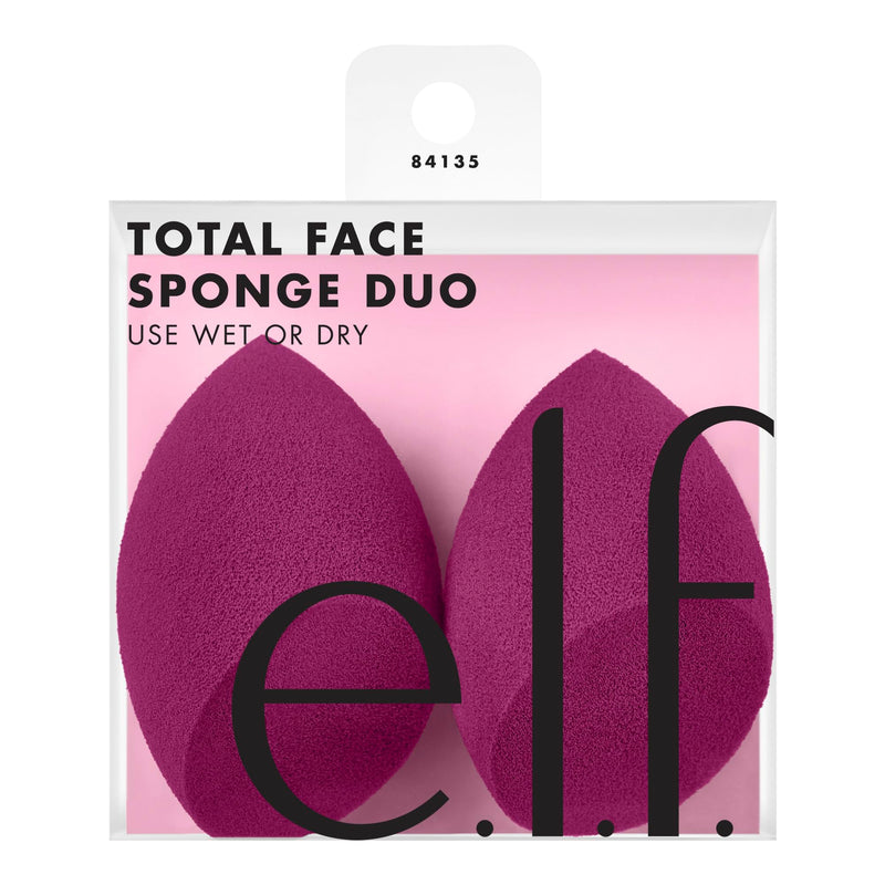 E.L.F. Total Face Sponge Duo, Plush, Multi-Sided & Latex-Free Makeup Sponges for Easy Blending of Concealer, Highlighter & More, Vegan & Cruelty-Free