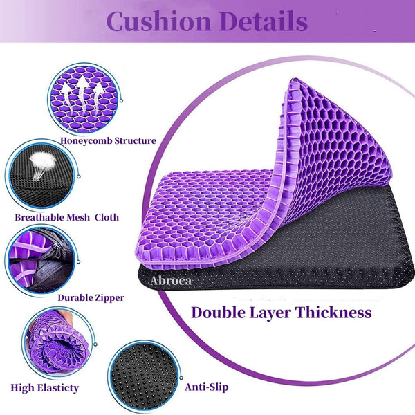 Gel Seat Cushion for Long Sitting, Double Thick Office Desk Home Wheelchair Seat Cushions for Back Hip Sciatica Tailbone Pain Sore Pressure