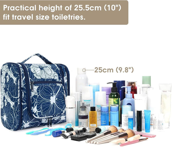 Hanging Toiletry Bag for Women Travel Makeup Bag Organizer Toiletries Bag for Cosmetics Essentials Accessories (Large, Blue Lotus)