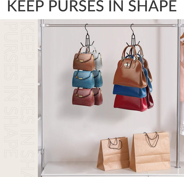 ZEDODIER Purse Hanger Organizer for Closet, 4 Pack Hanging Bag Holder, Keeping Purses Visible and in Good Condition, Metal Handbag Storage Hook