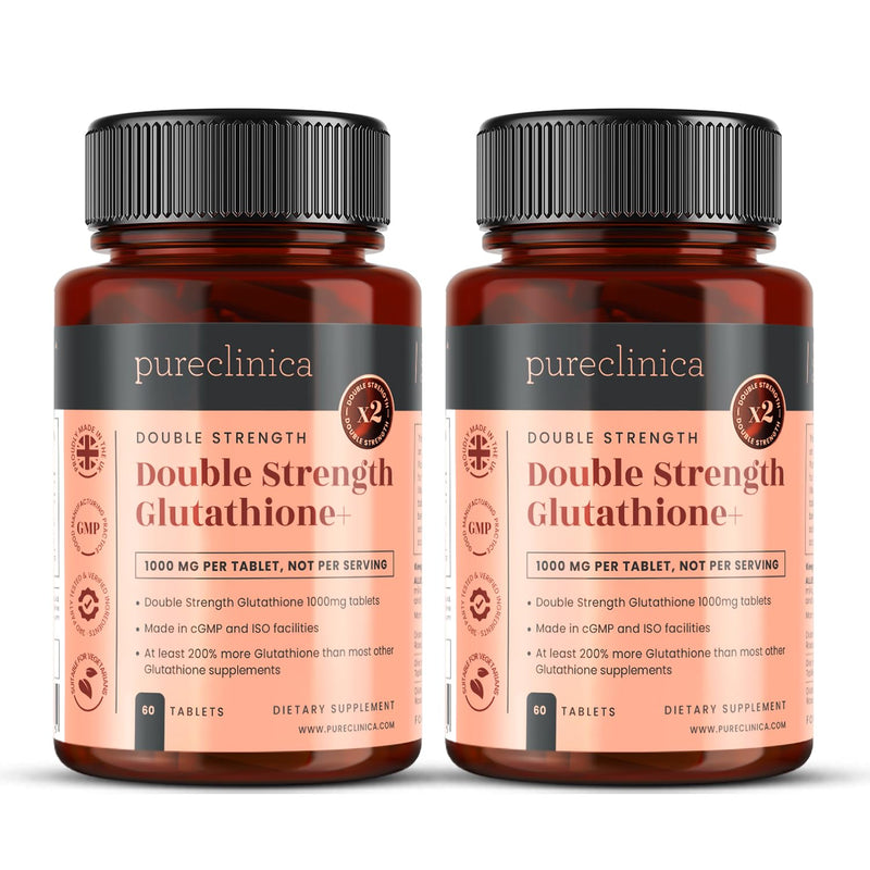 Pureclinica Double Strength Glutathione 500Mg X 60 Tablets - 2 Bottles (120 Tablets). 500Mg Reduced Glutathione, 300Mg Vitamin C, 200Mg Alpha