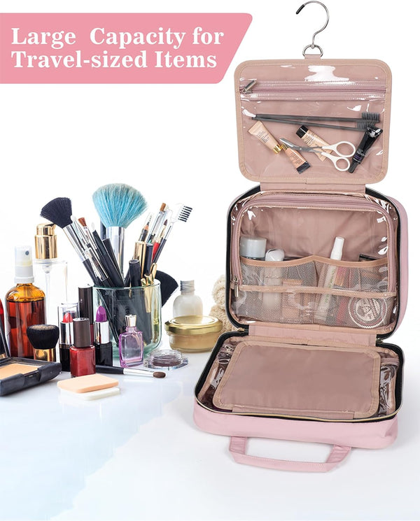Toiletry Bag for Women, Travel Toiletry Bag with Hanging Hook Makeup Organizer, Waterproof Large Capacity Travel Bag for Accessories, Shampoo,