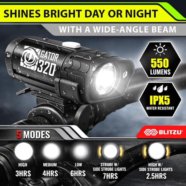 BLITZU Bike Lights, Super Bright Bicycle USB-C Rechargeable Headlight, Taillight & Bike Set, Waterproof Safety Front & Rear Back Light for Night