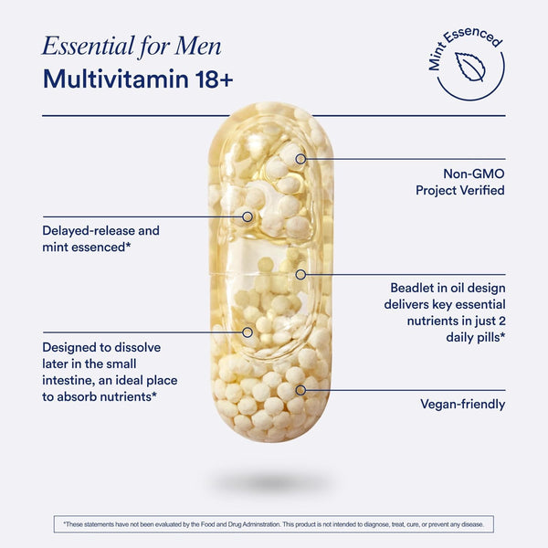 Ritual Multivitamin for Men 18+ with Zinc, Vitamin a and D3 for Immune Function Support*, Omega-3 DHA, B12, K2, Gluten Free, Non-Gmo, Vegan, Mint