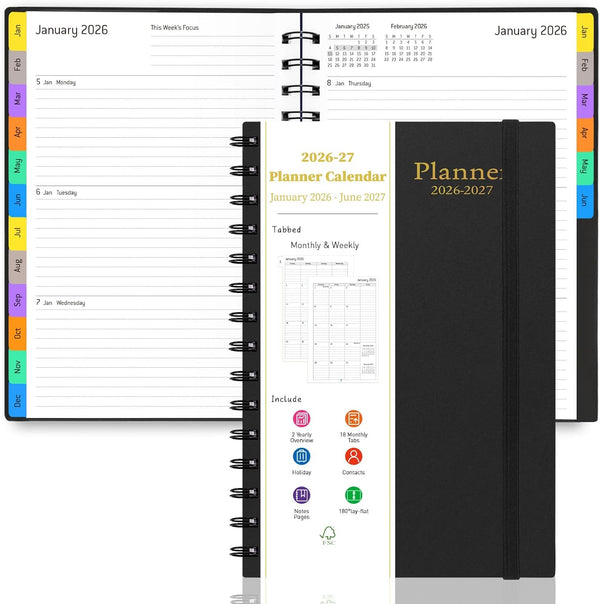 Daily Planner 2025-2026, Monthly Weekly Daily Planner 2025-2026, 18 Month with Tabs, July 2025 - December 2026 Time Management Manual, 100GSM