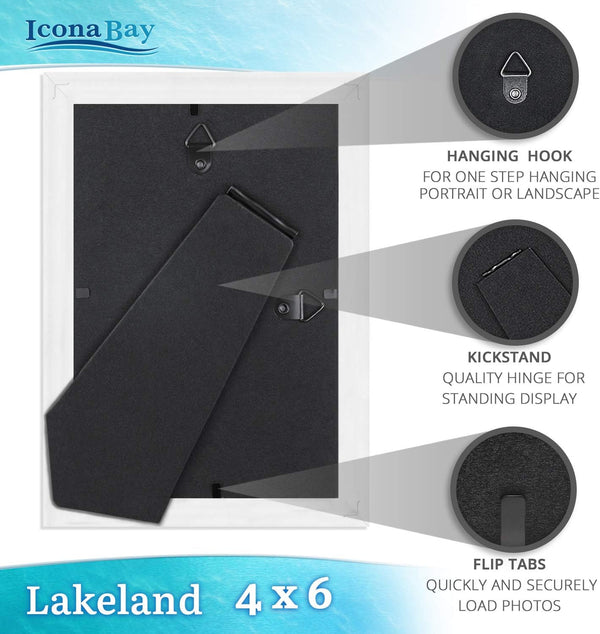 Icona Bay 4X6 White Picture Frame - Contemporary Photo Frame 4 X 6 - Composite Wood Frame for Walls or Tabletop - Lakeland Collection