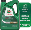 Castrol GTX High Mileage 20W-50 Synthetic Blend Motor Oil, 5 Quarts