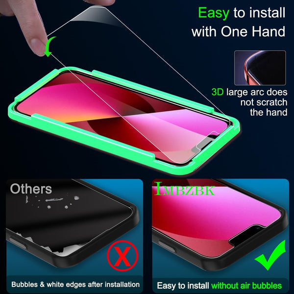 IMBZBK 3 Pack Screen Protector for Iphone 13 Tempered Glass with 3 Pack Camera Lens Protector, Accessories 9H anti Scratch for Apple 13, 2.5D