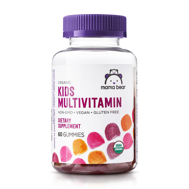 Amazon Brand - Mama Bear Organic Kids Multivitamin Gummies, Berry, Cherry & Orange, 60 Count, 1 Month Supply (Packaging 