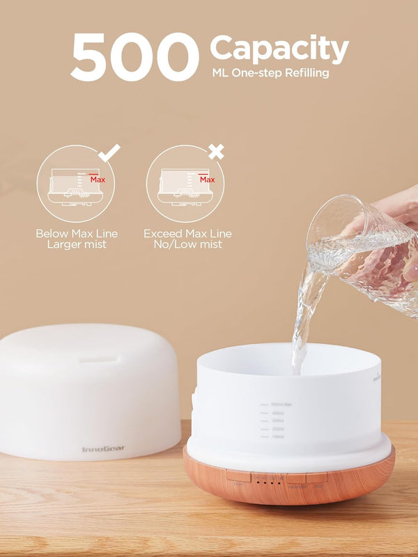 Innogear 500Ml Essential Oil Diffuser with Remote Control, Premium Ultrasonic Aromatherapy Diffusers Scent Humidifier Vaporizer Auto-Off Timer for