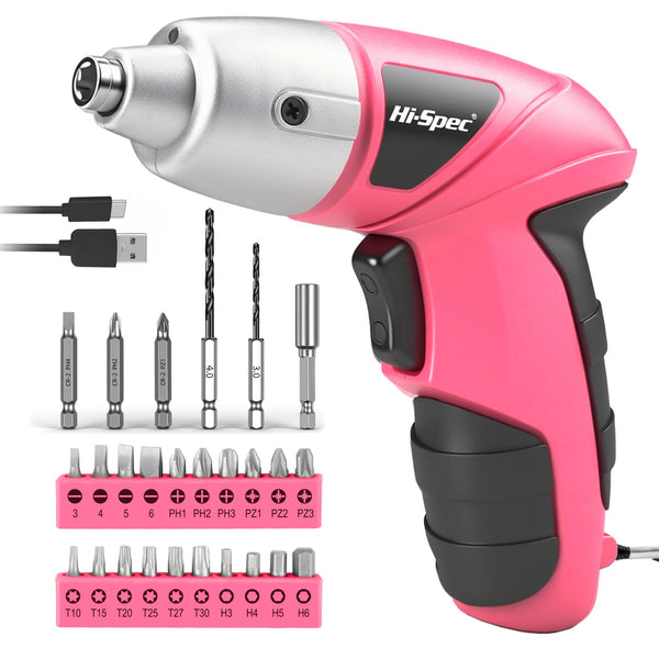 Hi-Spec Small Electric Screwdriver, Mini Drill Set, Rechargeable 3.6V Cordless Screwdriver with 26 Driver Bits, Power Tool for Small Projects &