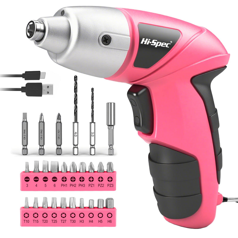 Hi-Spec Small Electric Screwdriver, Mini Drill Set, Rechargeable 3.6V Cordless Screwdriver with 26 Driver Bits, Power Tool for Small Projects &