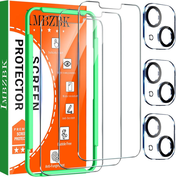 IMBZBK 3 Pack Screen Protector for Iphone 13 Tempered Glass with 3 Pack Camera Lens Protector, Accessories 9H anti Scratch for Apple 13, 2.5D