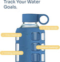 Purifyou Premium 40/32 / 22/12 Oz Glass Water Bottles with Times to Drink and Volume, Silicone Sleeve & Stainless Steel Lid Insert, Reusable for