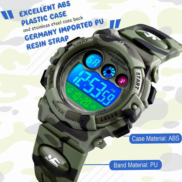 Cofuo Kids Digital Sport Watch for Boys Girls, Kid Waterproof Electronic Multi Function Casual Outdoor Watches, 7 Colorful LED Luminous Alarm