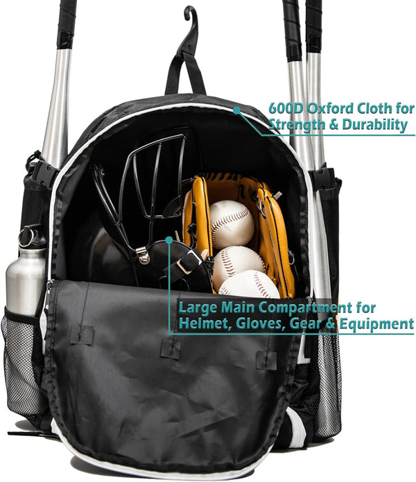 Ksports Baseball Backpack - Durable T-Ball & Softball Equipment Bag - Bat, Helmet, Glove, Gear Storage - Shoe Compartment & Fence Hook - Ideal for