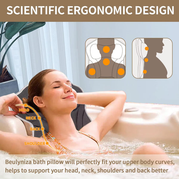 Bath Pillow - Ergonomic Bath Pillows for Tub Neck and Back Support, Bathtub Pillow with Powerful Suction Cups, Quick Dry & Ultra Soft 4D Mesh Tub