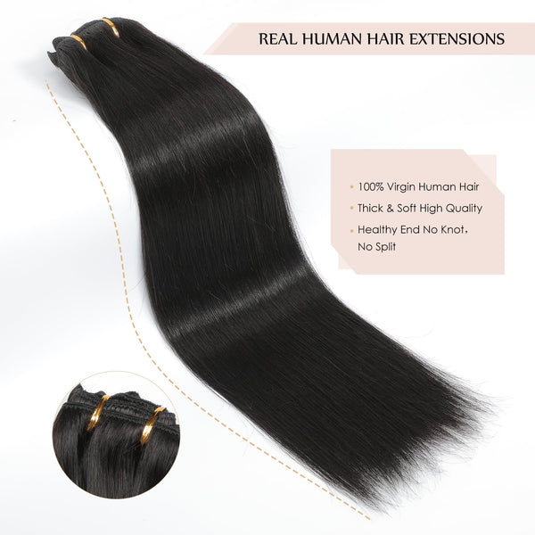 Sisily Clip in Hair Extensions Real Human Hair,14 Inch 130G, Natural Straight Human Hair Clip in Extensions for Black Woman, Soft Straight 7Pcs