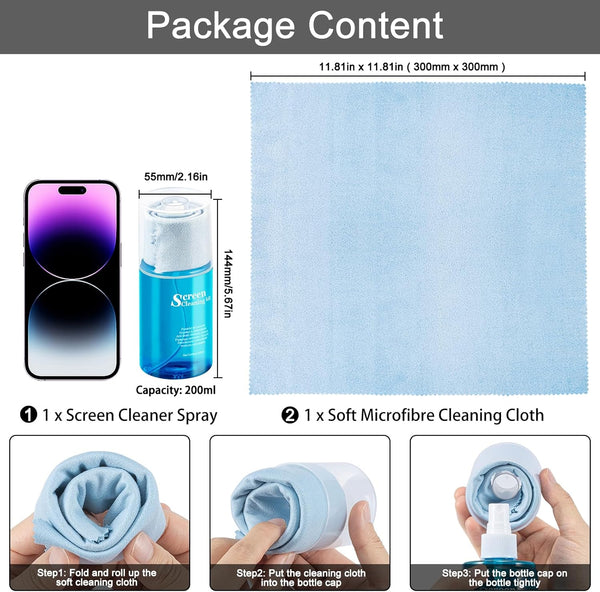 Car Screen Cleaner Spray, Walrfid TV Computer Laptop Touchscreen Mist Cleaning Kit Wipe for CD Disc DVD VCD, Electronic Cell Phone Ipad Iphone