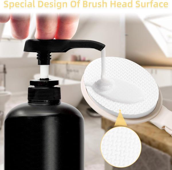 LFJ 19" Long Handle Shower Sponge Brush Set, 3 in 1 Body Brush, Bath Sponge and Lotion Applicator Improved Skin Health, Suitable for Men and Women