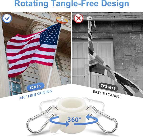 White Flag Poles for outside House - 5Ft Tangle Free Flag Pole for House,Heavy Duty Metal Flagpole Hardware for 3X5 American Flags,Outdoor