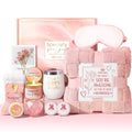 Birthday Gifts for Women, Self Care Gifts Get Well Soon Gifts Basket for Women, Rose Relaxing Spa Gifts Care Package W/ Luxury Blanket, Mothers