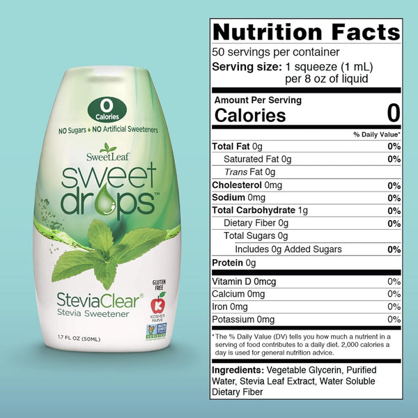 Sweetleaf Steviaclear Sweet Drops - Natural Stevia Liquid Sweetener, Squeezable Stevia Drops, No Bitter Aftertaste, Liquid Sugar Alternative, Zero