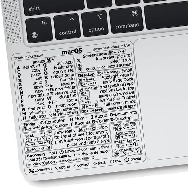 Synerlogic Mac OS Shortcuts Sticker | Keyboard Stickers for Macos | No-Residue Laminated Vinyl Macbook Cheatsheet for Laptop | Macbook Shortcuts