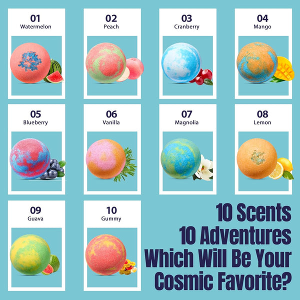 20 Pack Galaxy Bath Bombs for Kids with Space Explorer Toys, Cosmic Adventure Kids Bath Bombs with Astronauts, Rockets, Planets & Glow-In-The-Dark