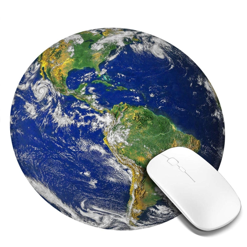 Earth Globe North and South America Map round Mouse Pad, Small Gaming Mousepad with Stitched Edge, Non-Slip Rubber Base Mouse Mat Office Desk