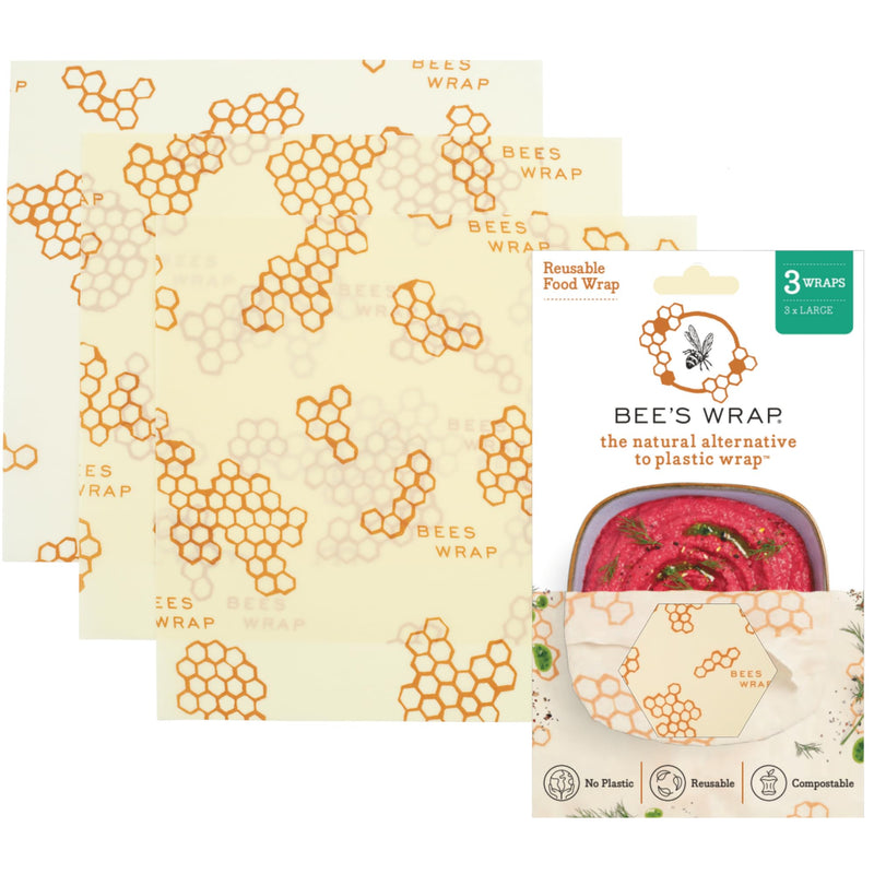 Bee'S Wrap Beeswax Wraps for Food - Honeycomb Large 3 Pack Made in USA Reusable & Organic Food Wraps, Sandwich Wrap & Bowl Covers - Eco-Friendly