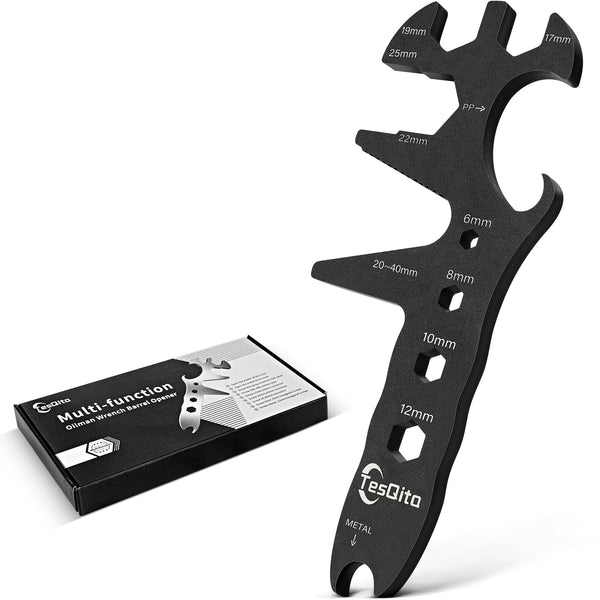 Multifunction Combination Wrench, Steel Black Maintenance Tools with Open Gearwrench and Bucket Opener, 6,8,10,12,17,19,22-40Mm Wrench for Nut