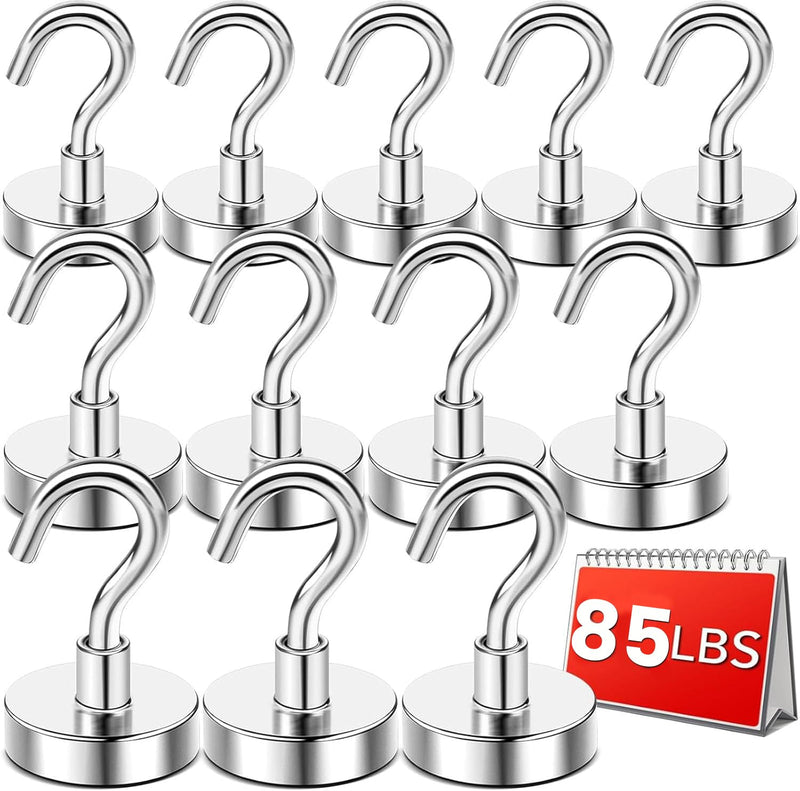 DIYMAG Magnetic Hooks Heavy Duty, 80 LBS Neodymium Magnet Hooks for Home, Kitchen, Workplace, Office, Garage and Indoor Hanging, Silver, Pack of 12