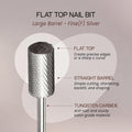 Pana 3/32" Flat Top Nail Carbide Bit - Silver Large Barrel Head (Grit: Fine - F) for Electric Dremel Drill Machine