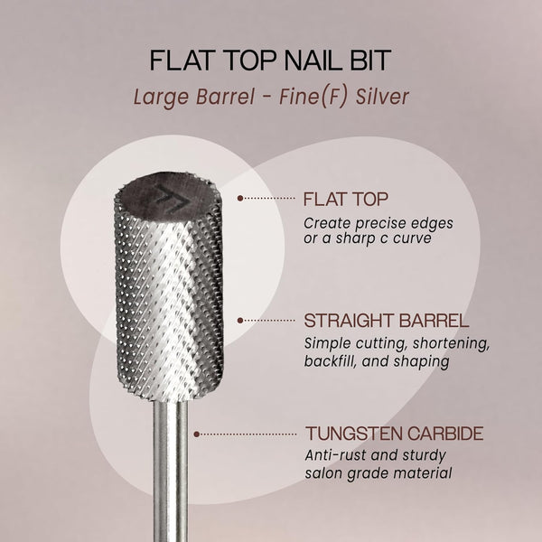 Pana 3/32" Flat Top Nail Carbide Bit - Silver Large Barrel Head (Grit: Fine - F) for Electric Dremel Drill Machine