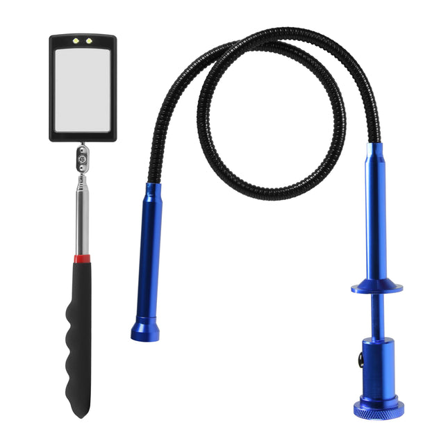Telescoping Inspection Mirror with LED Lights?Flexible Claw Grabber Tool Magnetic 4 Claw Picker. Combination Tool Set. E