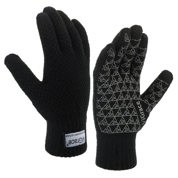 Vigrace Winter Warm Touchscreen Gloves for Men and Women Touch Screen Fleece Lined Knit Anti-Slip Wool Glove