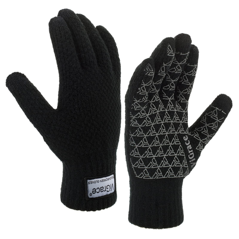 Vigrace Winter Warm Touchscreen Gloves for Men and Women Touch Screen Fleece Lined Knit Anti-Slip Wool Glove