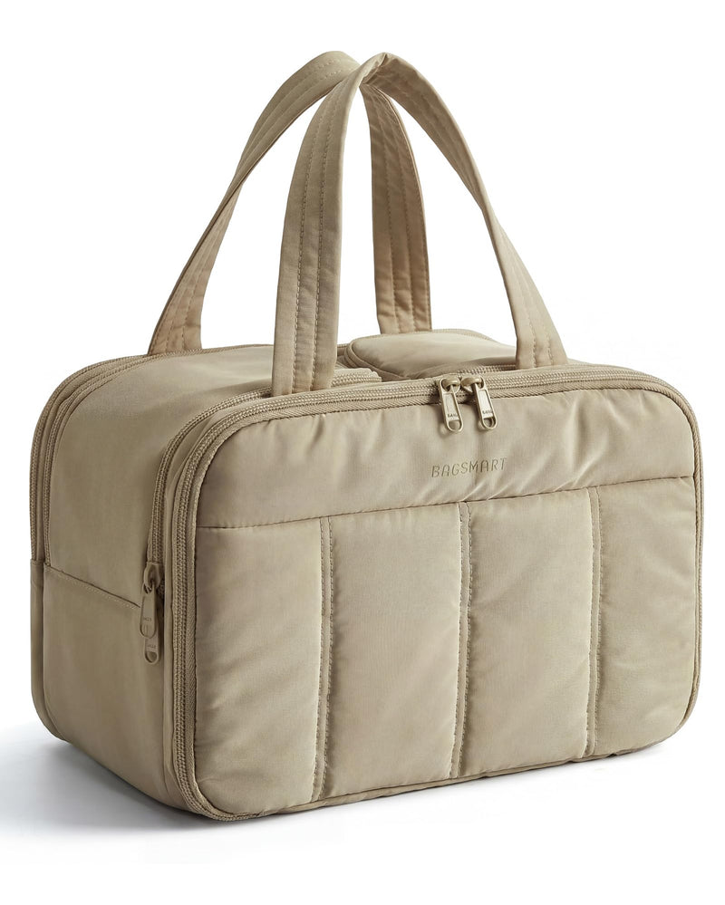 BAGSMART Travel Toiletry Bag, Puffy Large Toiletry Bag for Women, Lightweight Cosmetic Makeup Bag Organizer with Handle for Traveling,