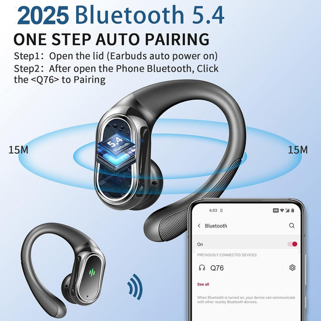Wireless Earbuds, 2025 Bluetooth 5.4 Headphones Sport, Bluetooth Earbuds with ENC Noise Canceling Mic, 75H Stereo Wirele